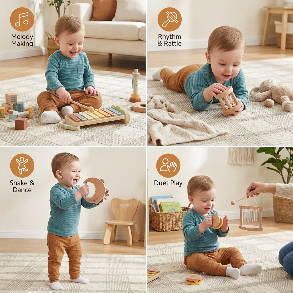 Baby Instrument Kit 6-Piece Wooden Baby Musical Instrument Set – Sensory Sound & Music Toy ...