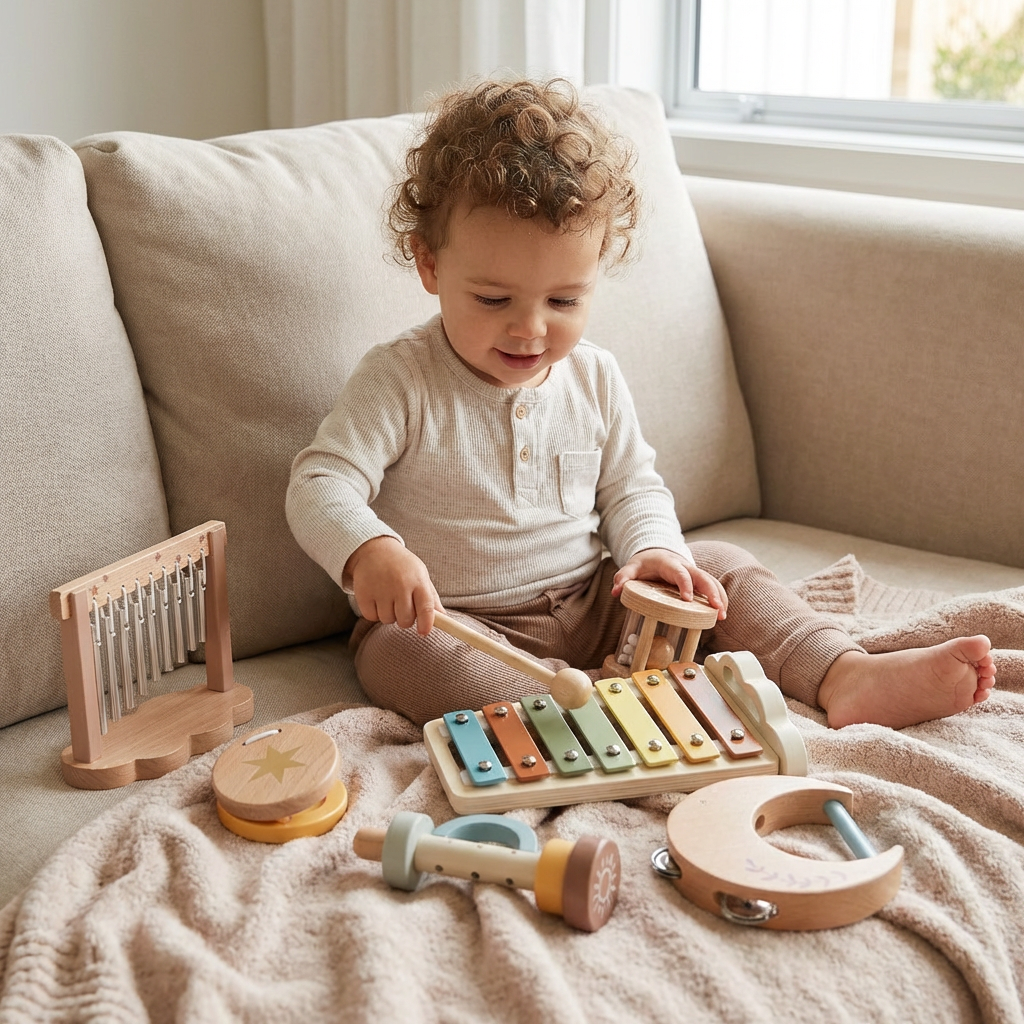Baby Instrument Kit 6-Piece Wooden Baby Musical Instrument Set – Sensory Sound & Music Toy ...
