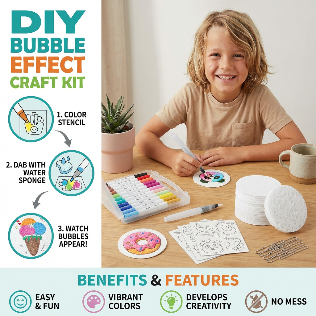 Creative Sponge Painting Art Set for Kids – DIY Bubble Effect Craft Kit