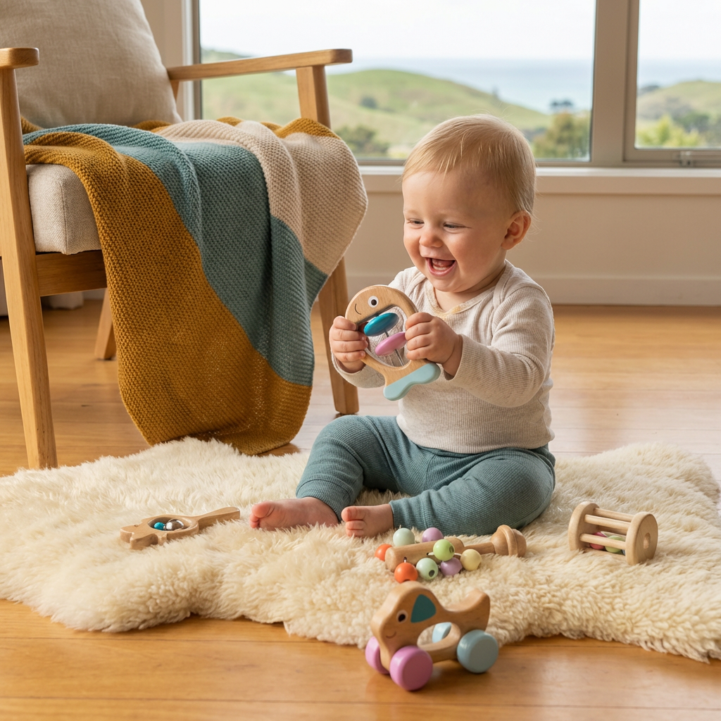 Wooden Baby Gift Set – Rattle & Musical Toy Set for Newborns