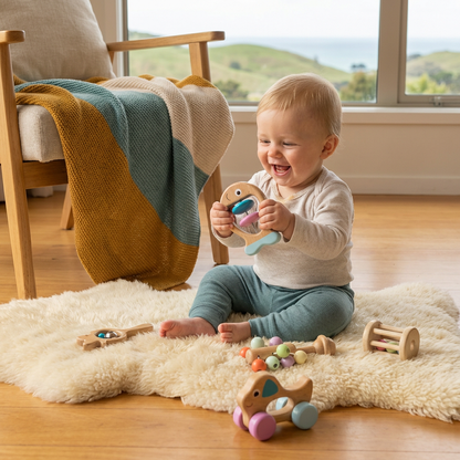 Wooden Baby Gift Set – Rattle & Musical Toy Set for Newborns
