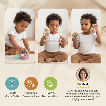 Wooden Baby Gift Set – Rattle & Musical Toy Set for Newborns