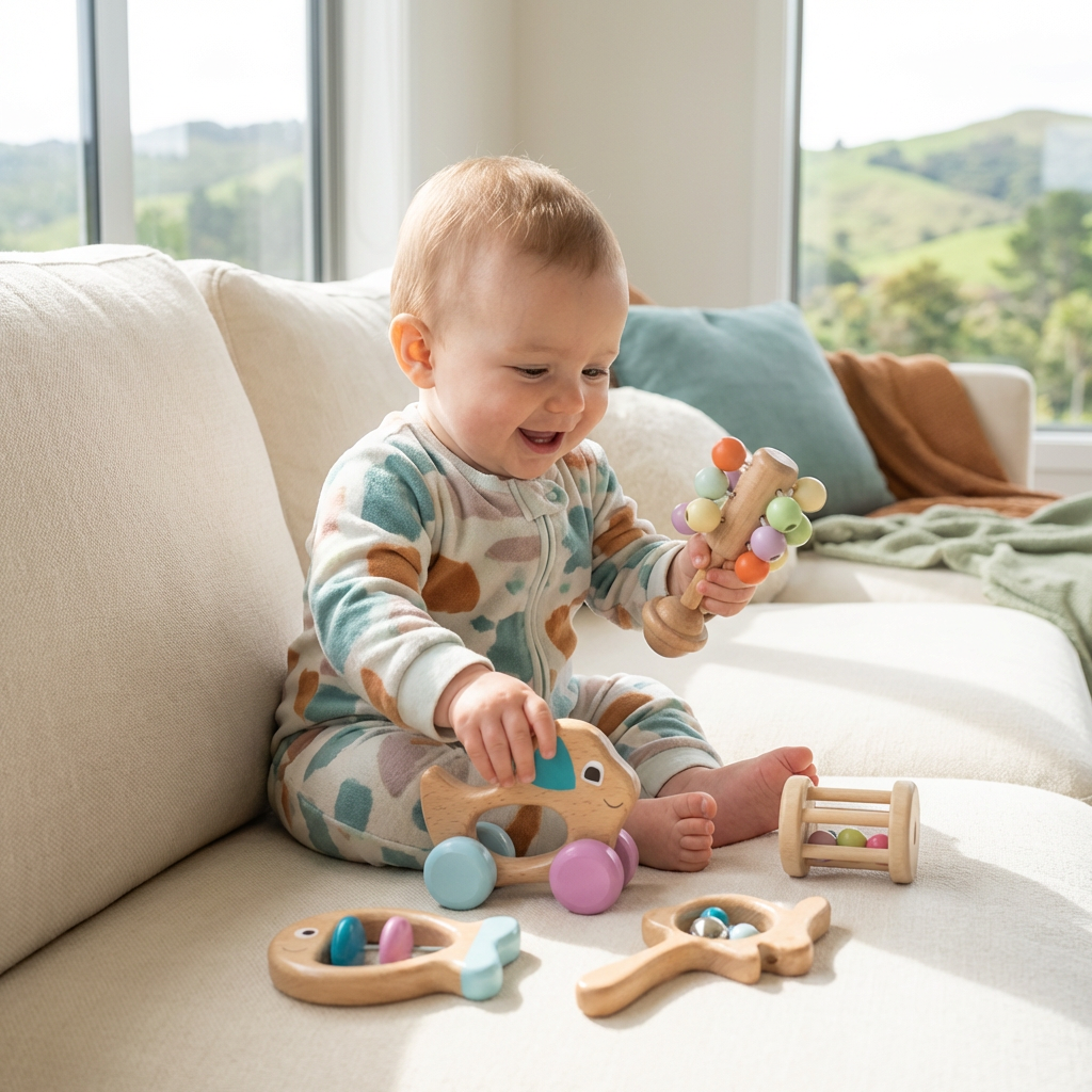 Wooden Baby Gift Set – Rattle & Musical Toy Set for Newborns