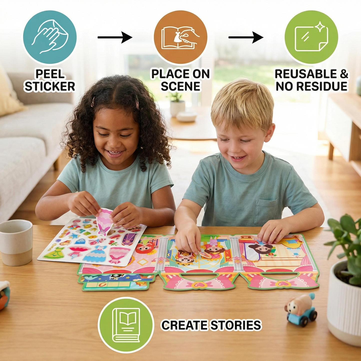 Reusable Montessori Sticker Books with Various Themed Worlds