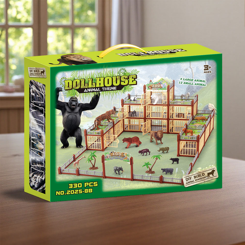 Modular Build-Your-Own Zoo Playset with Animal Figures & Interactive Cages