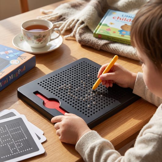 2-in-1 Magnetic Writing & Drawing Board with Snap-On Shape Tiles for Kids