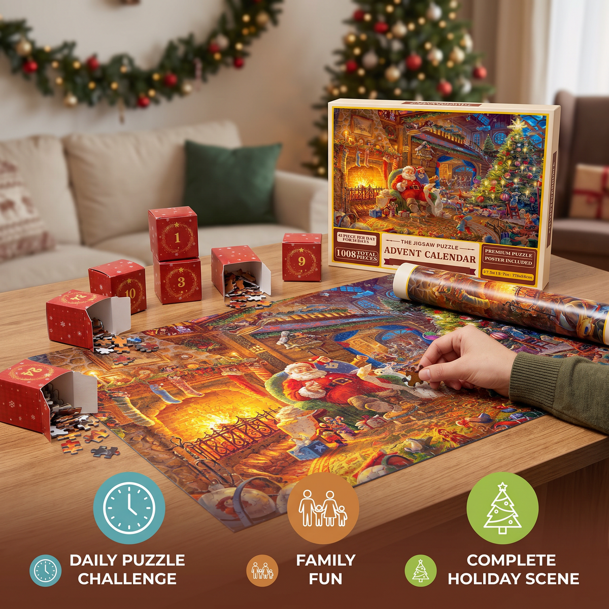 Christmas Jigsaw Puzzle Advent Calendar – 1008-Piece 24-Day Countdown Puzzle Set