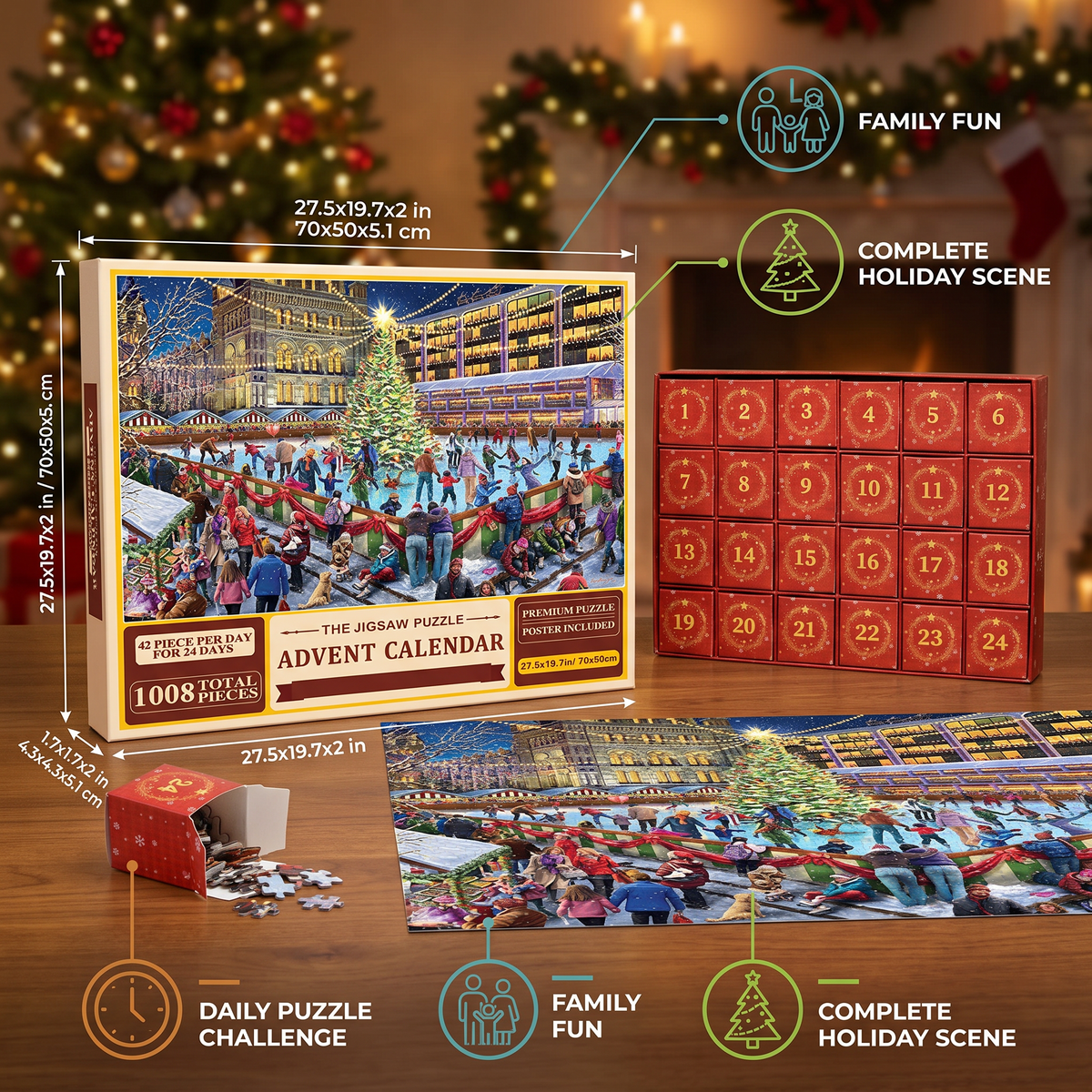 Christmas Jigsaw Puzzle Advent Calendar – 1008-Piece 24-Day Countdown Puzzle Set