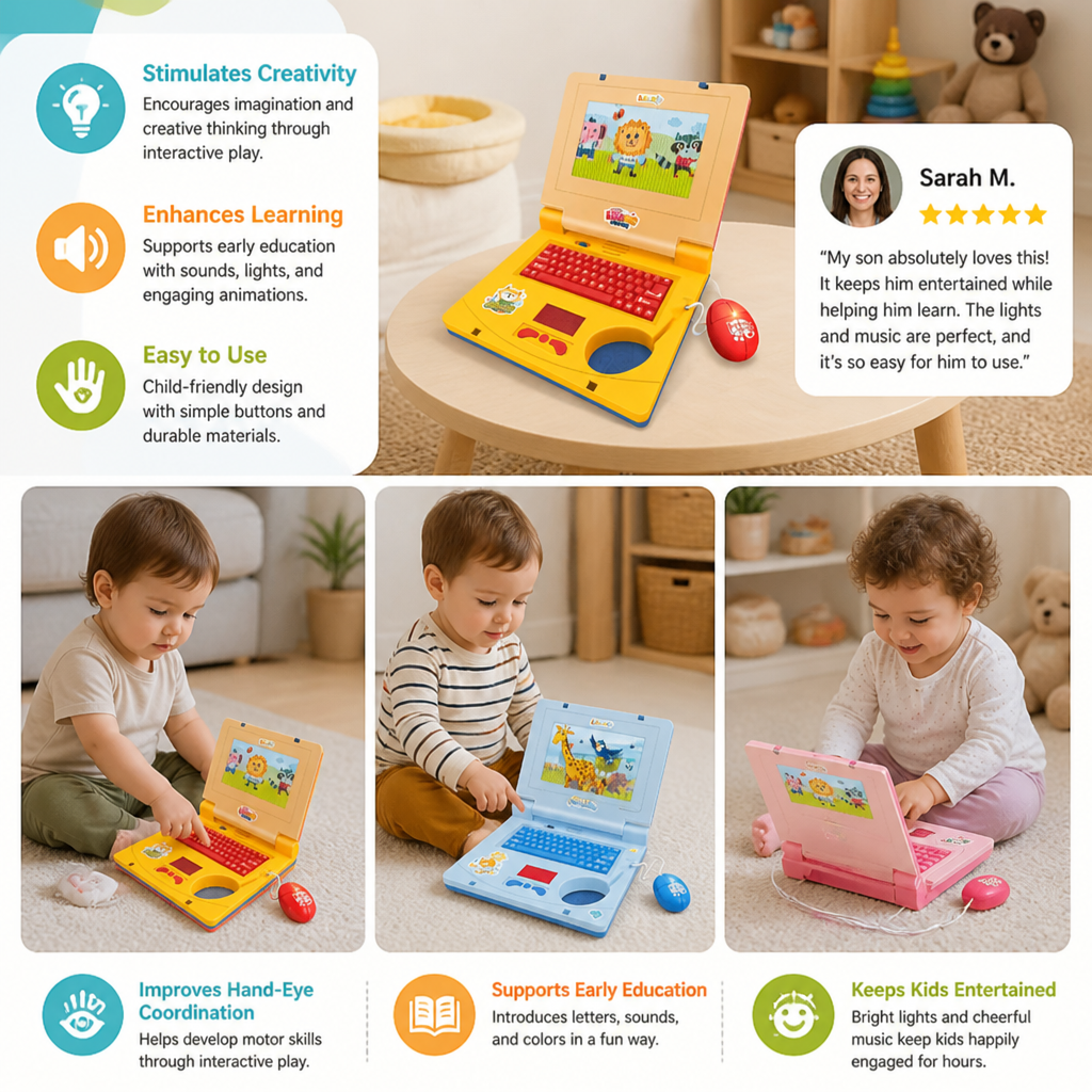 Kids’ Interactive Laptop with Lights, Music & Scrolling Screen