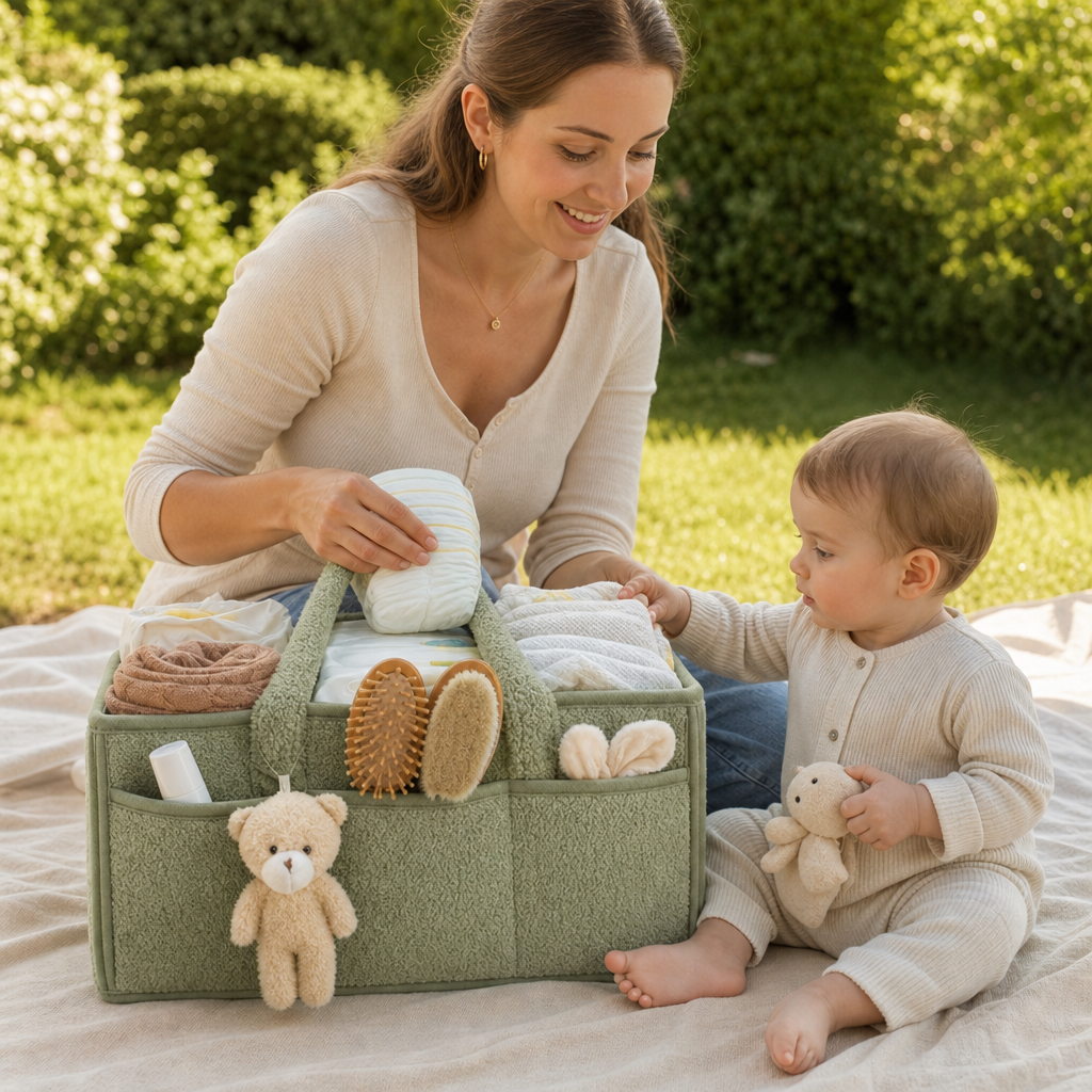 Plush Sherpa Baby Diaper Caddy – Storage Basket for Nursery & Changing Table
