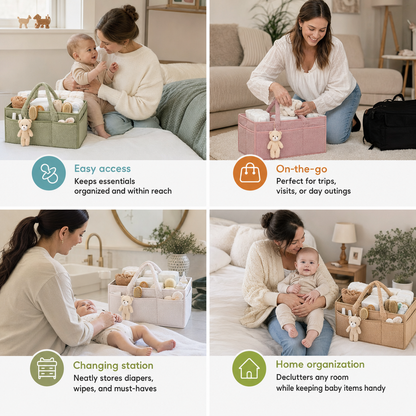 Plush Sherpa Baby Diaper Caddy – Storage Basket for Nursery & Changing Table