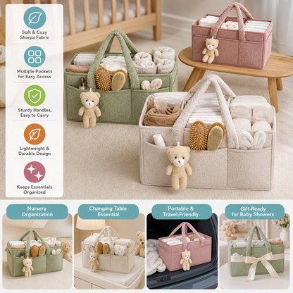 Plush Sherpa Baby Diaper Caddy – Storage Basket for Nursery & Changing Table