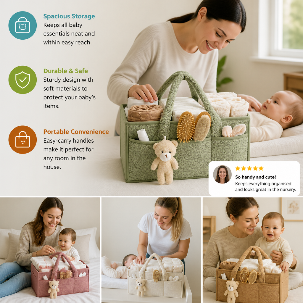 Plush Sherpa Baby Diaper Caddy – Storage Basket for Nursery & Changing Table