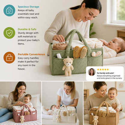 Plush Sherpa Baby Diaper Caddy – Storage Basket for Nursery & Changing Table