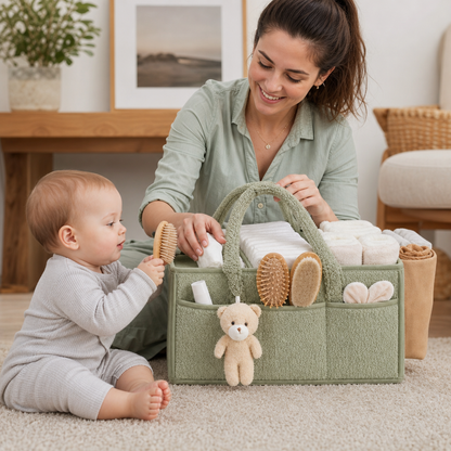 Plush Sherpa Baby Diaper Caddy – Storage Basket for Nursery & Changing Table