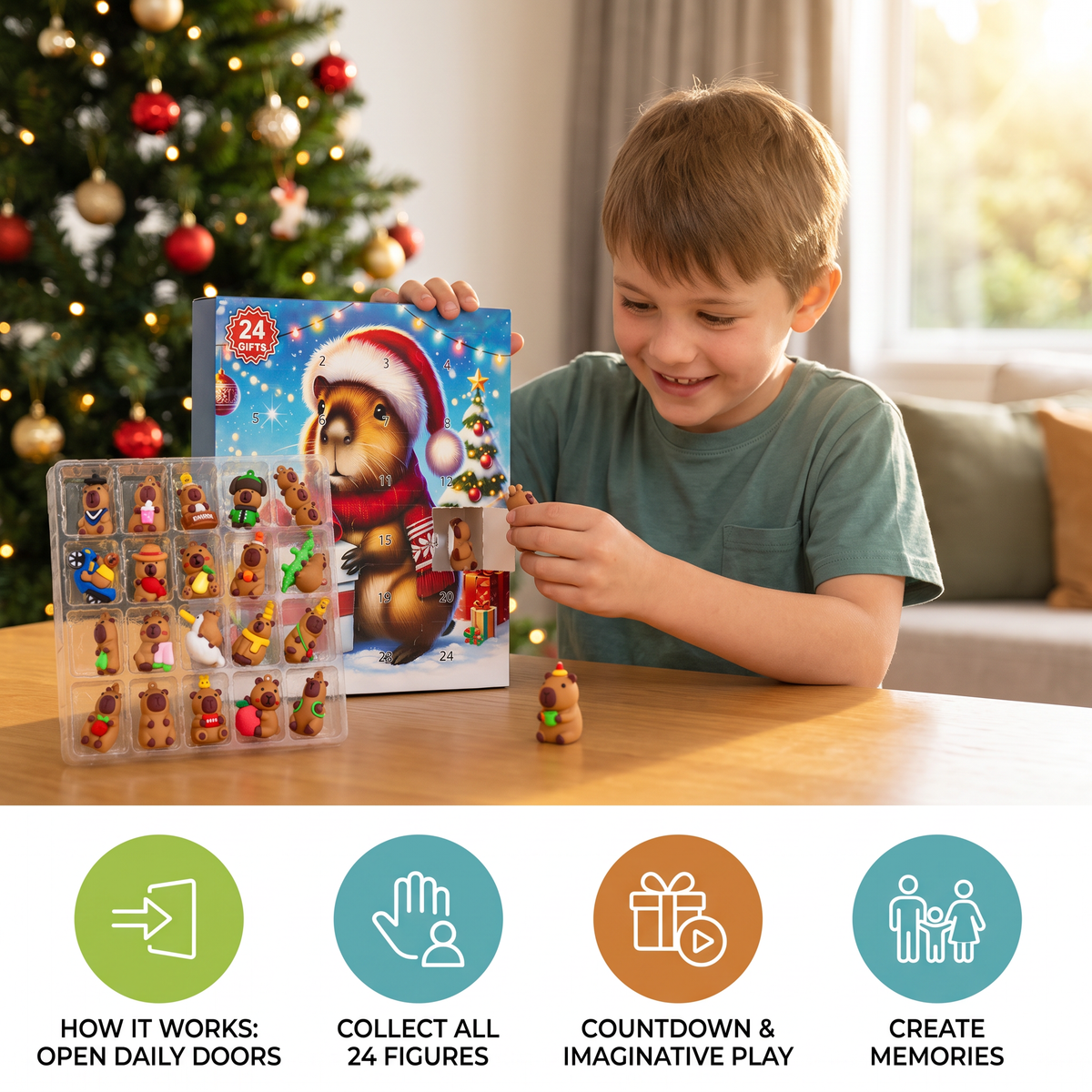 24-Day Capybara Christmas Advent Calendar - 24 Cute Mini Figures