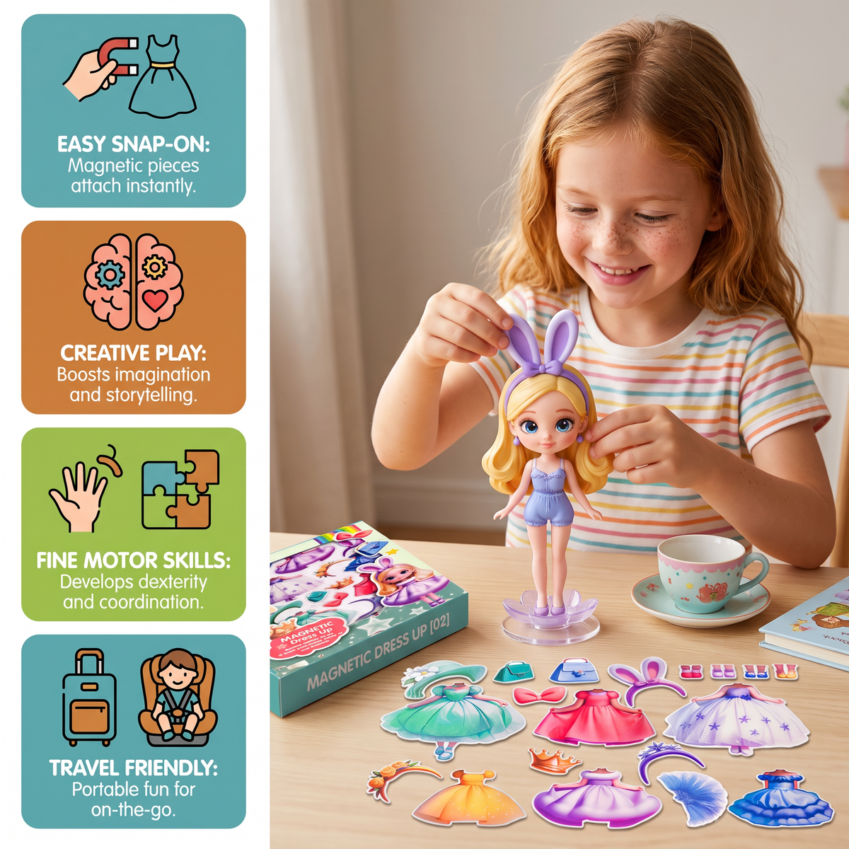 Magnetic Dress-Up Doll Set with Interchangeable Outfits
