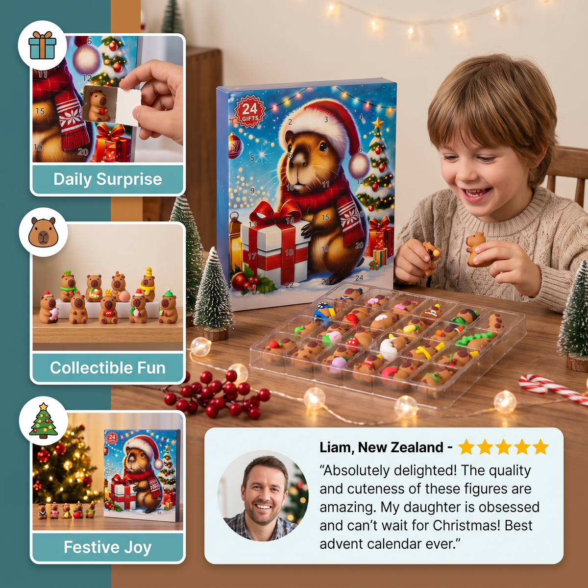24-Day Capybara Christmas Advent Calendar - 24 Cute Mini Figures