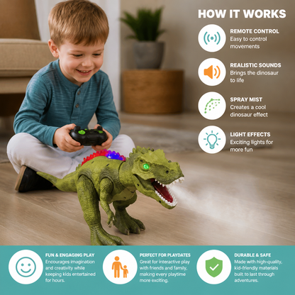 Remote Control Walking T-Rex – RC Dinosaur with Spray Mist, Lights & Sound