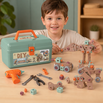 144-Piece Kids Tool Set with Drill & Toolbox – STEM Montessori Construction Kit