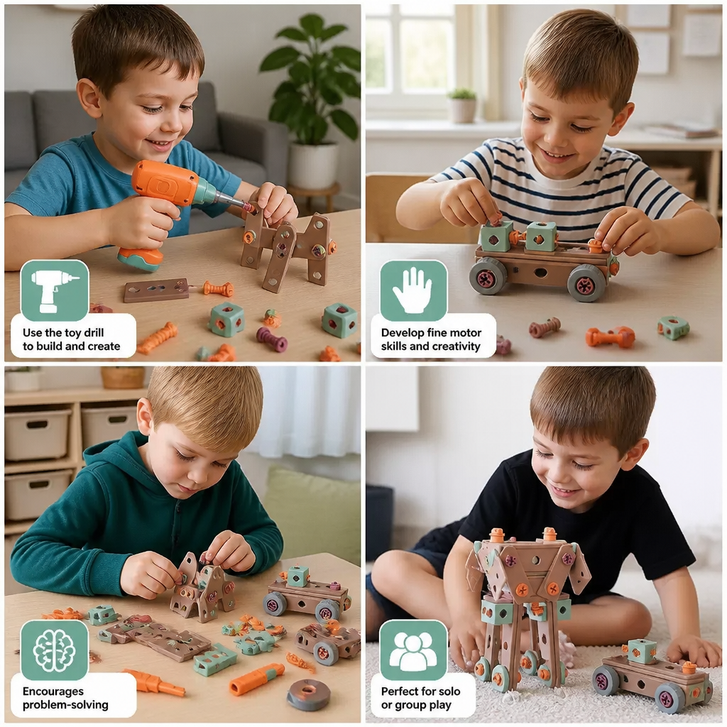 144-Piece Kids Tool Set with Drill & Toolbox – STEM Montessori Construction Kit