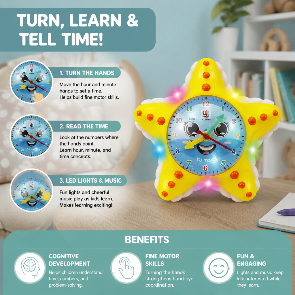 Starfish Clock Learning Toy – Interactive Time Teaching Toy for Kids