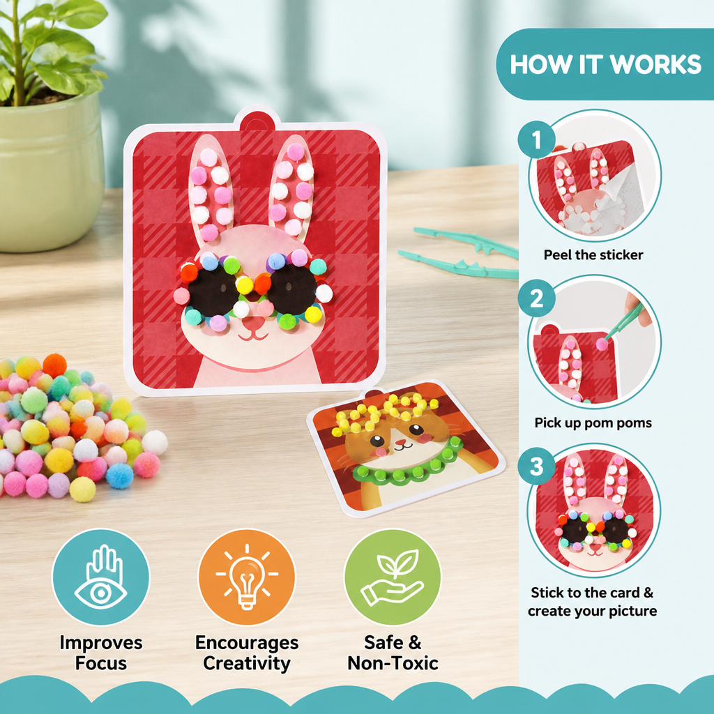 Fuzzy Pom Pom Animal Craft & Painting Kit