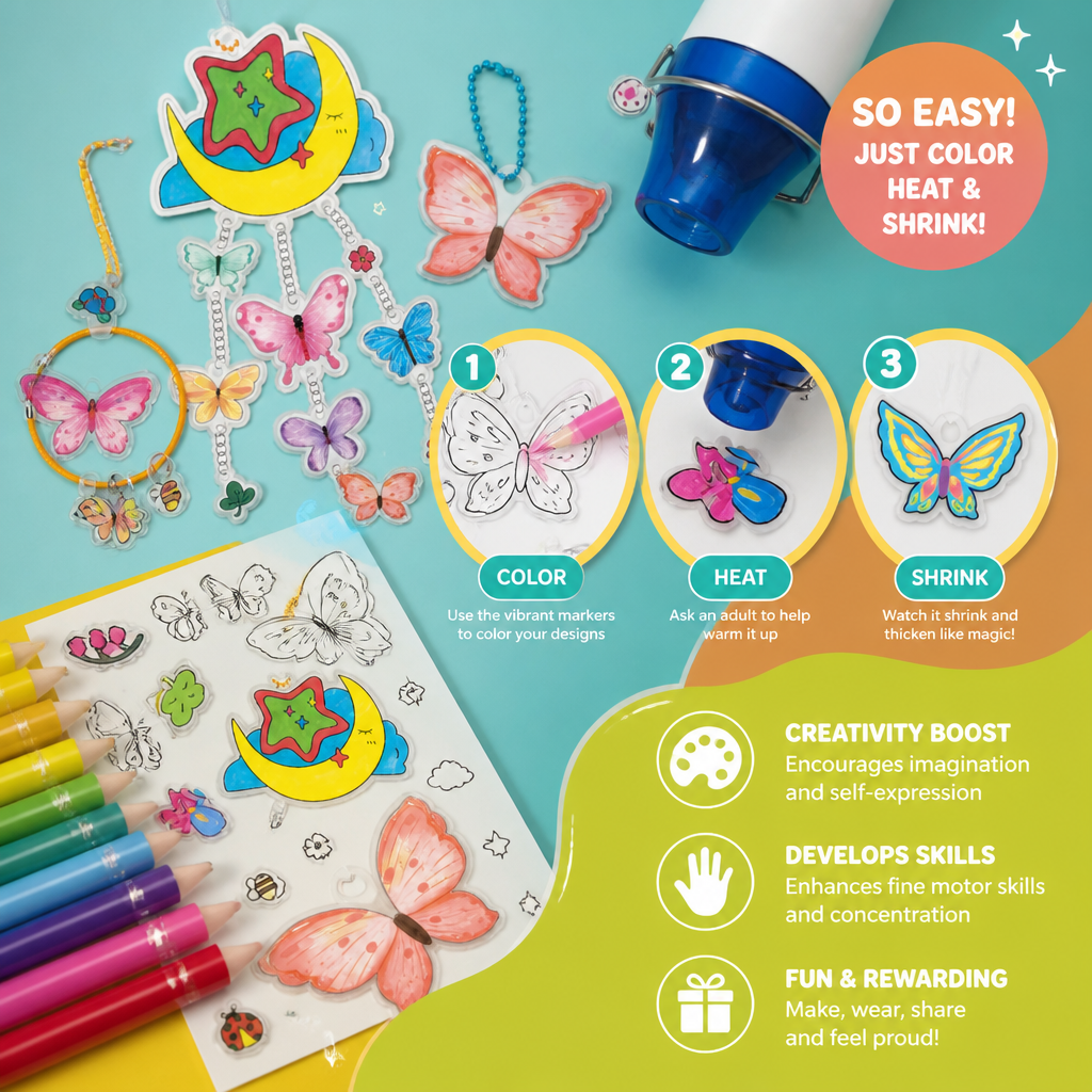 DIY Shrink Art Keychain & Charm Making Kit for Kids