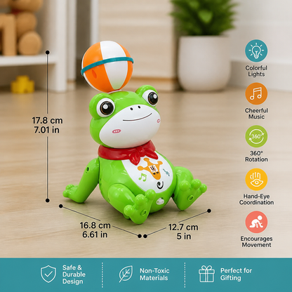 Interactive Ball-Balancing Frog Toy with Lights, Music & 360° Rotation