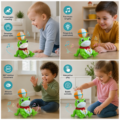 Interactive Ball-Balancing Frog Toy with Lights, Music & 360° Rotation