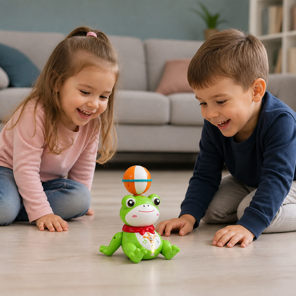 Interactive Ball-Balancing Frog Toy with Lights, Music & 360° Rotation