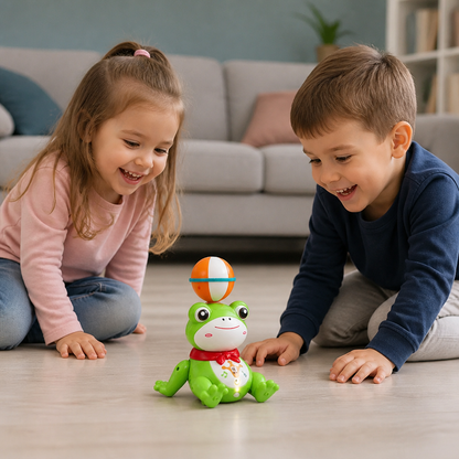 Interactive Ball-Balancing Frog Toy with Lights, Music & 360° Rotation