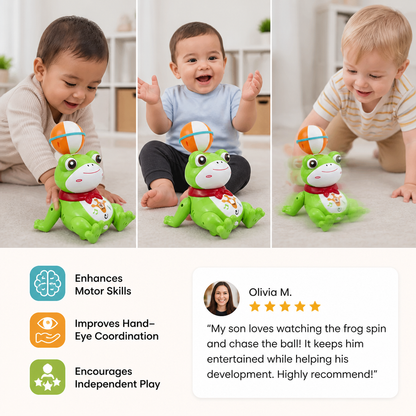 Interactive Ball-Balancing Frog Toy with Lights, Music & 360° Rotation
