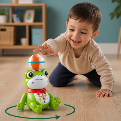 Interactive Ball-Balancing Frog Toy with Lights, Music & 360° Rotation