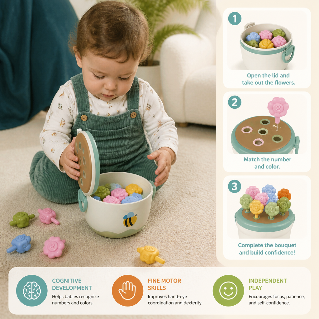 Montessori Flower Pot Color & Number Matching Learning Game