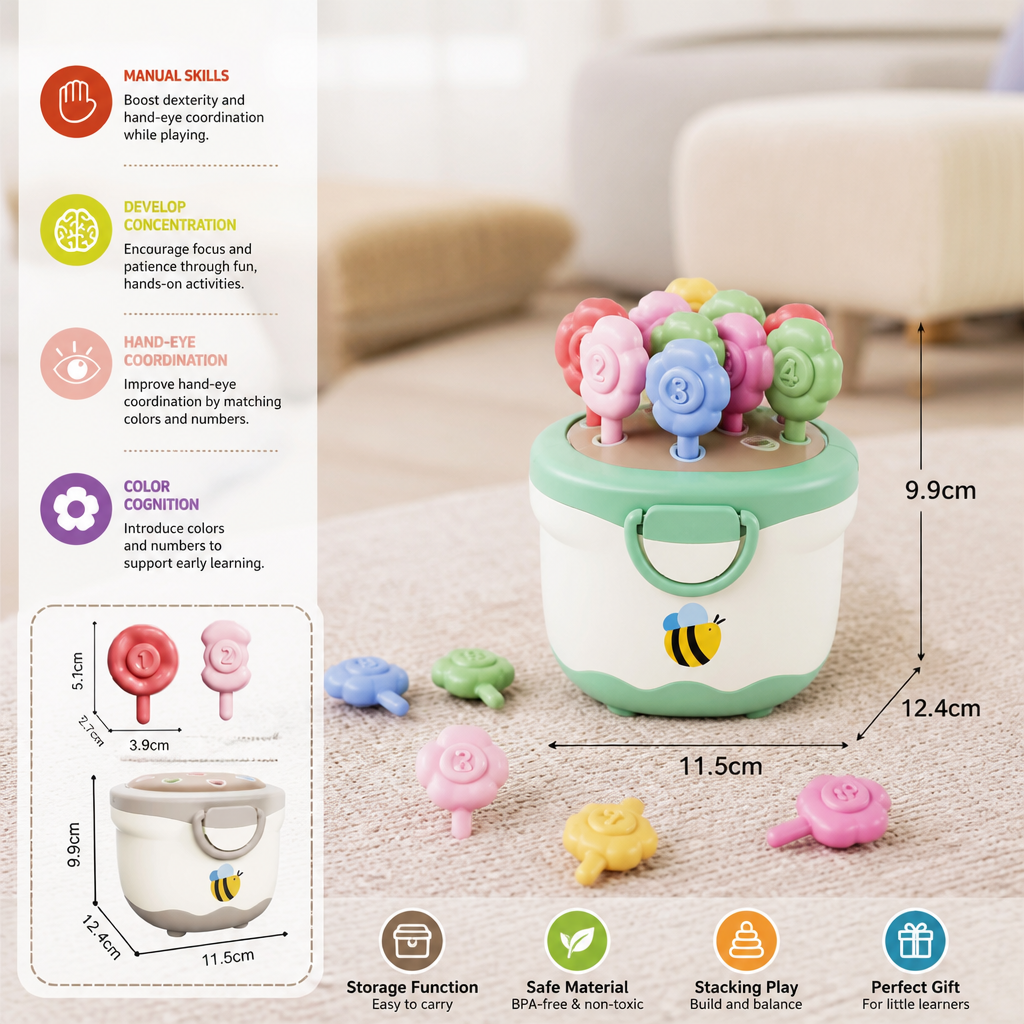 Montessori Flower Pot Color & Number Matching Learning Game