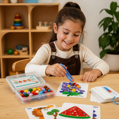 Montessori Pom-Pom Color & Numbers Learning Game for Fine Motor Skills