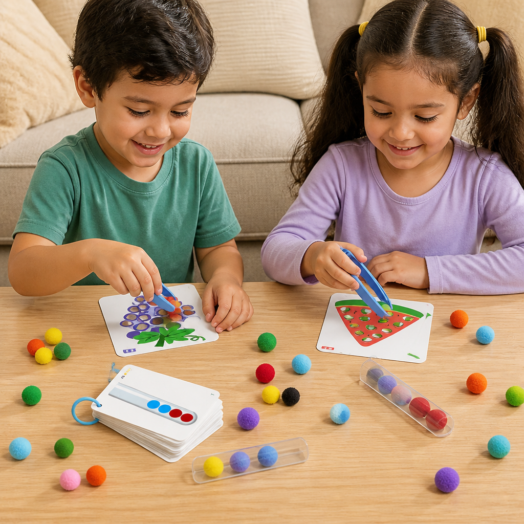 Montessori Pom-Pom Color & Numbers Learning Game for Fine Motor Skills