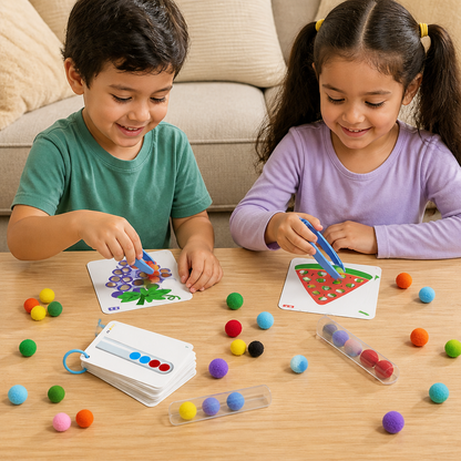 Montessori Pom-Pom Color & Numbers Learning Game for Fine Motor Skills