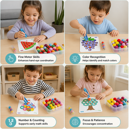 Montessori Pom-Pom Color & Numbers Learning Game for Fine Motor Skills