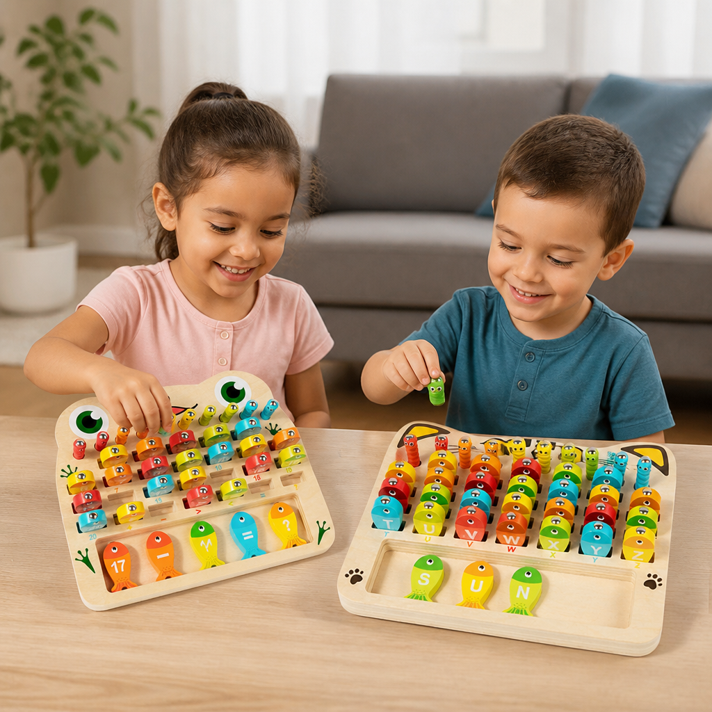 Wooden Magnetic Fishing Game – Alphabet, Math & Fine Motor Skills Learning Toy for Kids