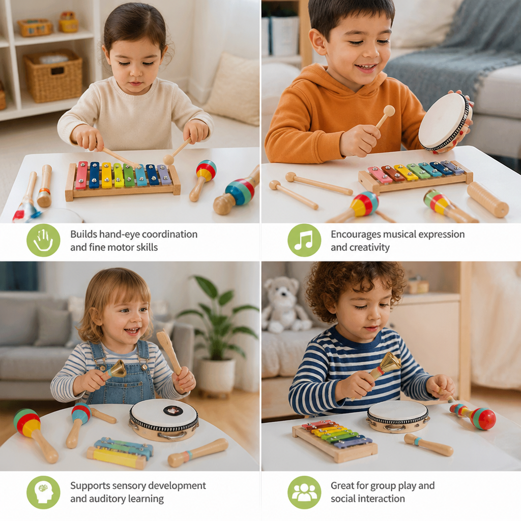 Wooden Musical Instrument Set – Montessori Percussion & Rhythm Learning Toys for Kids