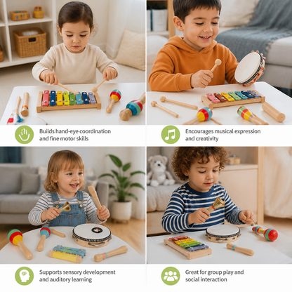 Wooden Musical Instrument Set – Montessori Percussion & Rhythm Learning Toys for Kids