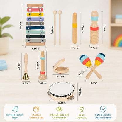 Wooden Musical Instrument Set – Montessori Percussion & Rhythm Learning Toys for Kids