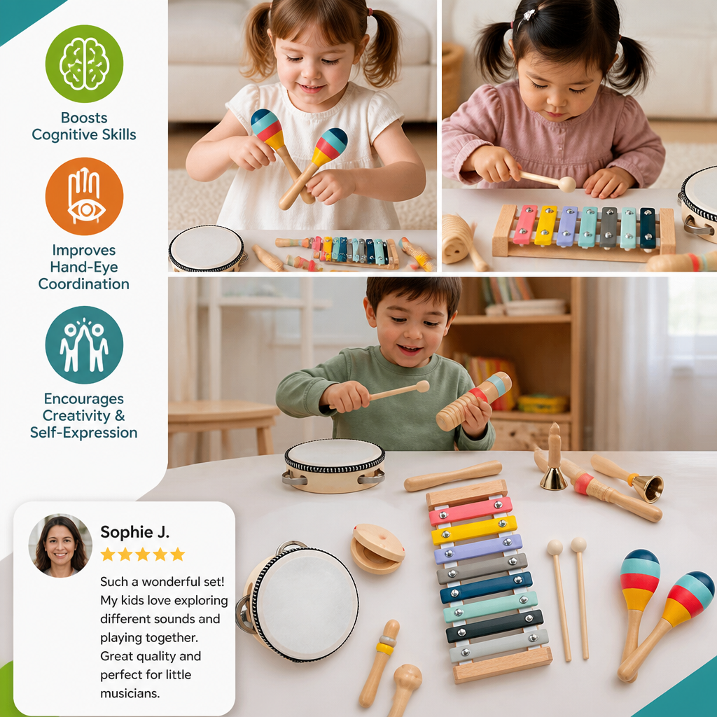Wooden Musical Instrument Set – Montessori Percussion & Rhythm Learning Toys for Kids