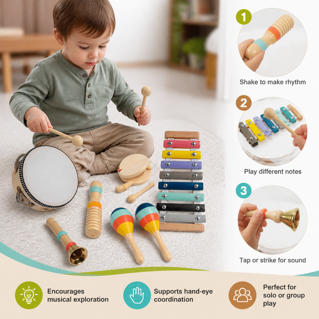 Wooden Musical Instrument Set – Montessori Percussion & Rhythm Learning Toys for Kids