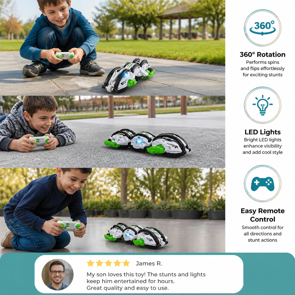 2-in-1 Remote Control Transforming Stunt Car with 360° Rotation & LED Lights