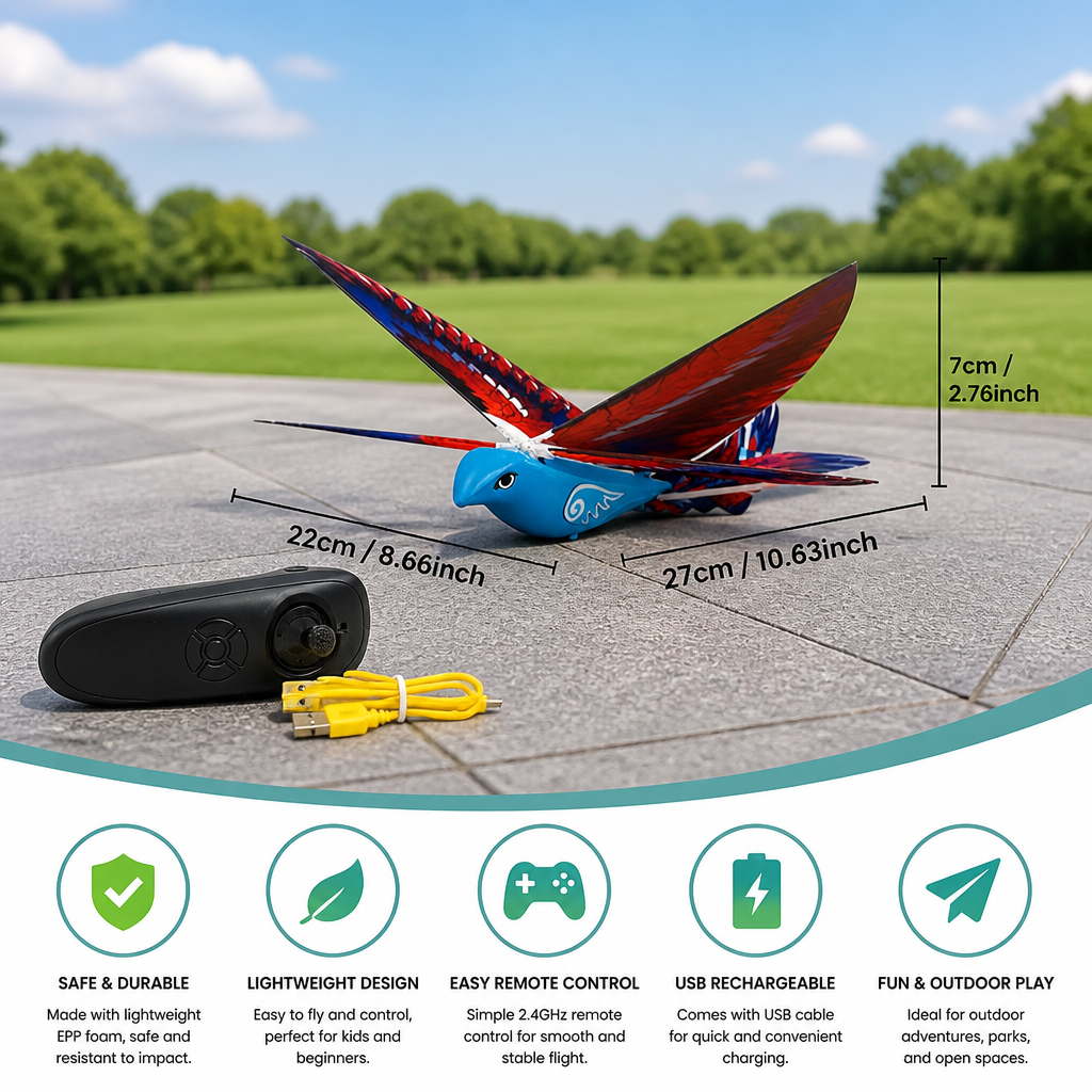 Remote Control Flapping-Wing Flying Bird Toy for Kids
