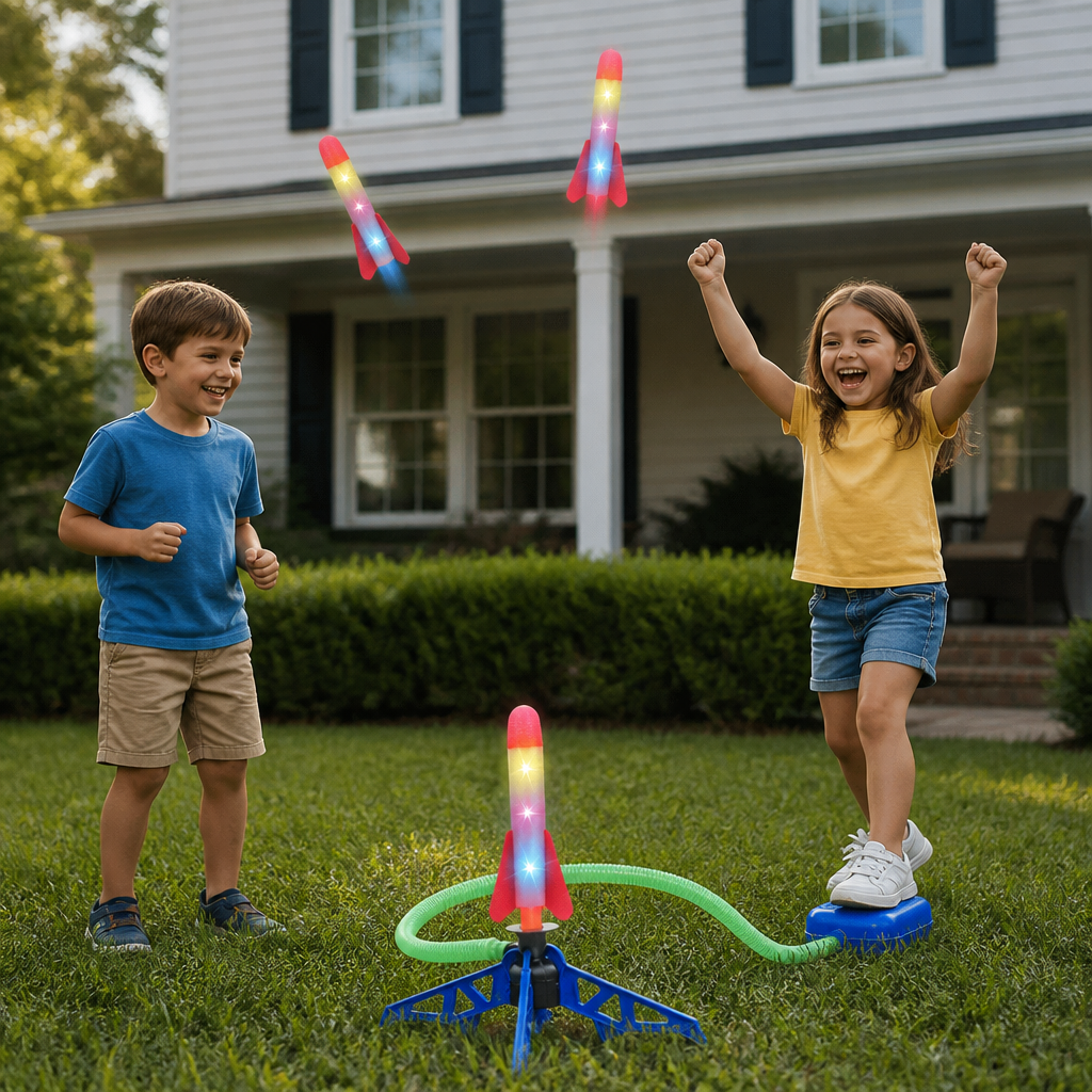 Safe & Soft Kids Rocket Launcher- Lightning Air-Powered Indoor Fun