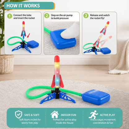Safe & Soft Kids Rocket Launcher- Lightning Air-Powered Indoor Fun